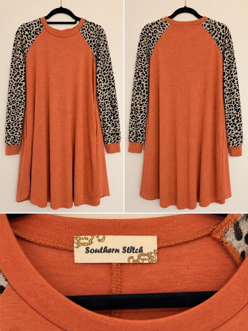 Southern Stitch Leopard Sleeve Dress – Size Small